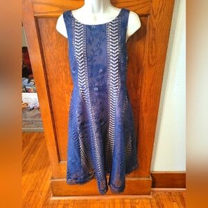Anthropologie Georgia Blue Lace Flare Dress Size 4